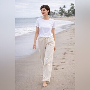 Cubavera Linen Blend Drawstring Pants Medium Beige Oatmeal Elastic Waist Resort